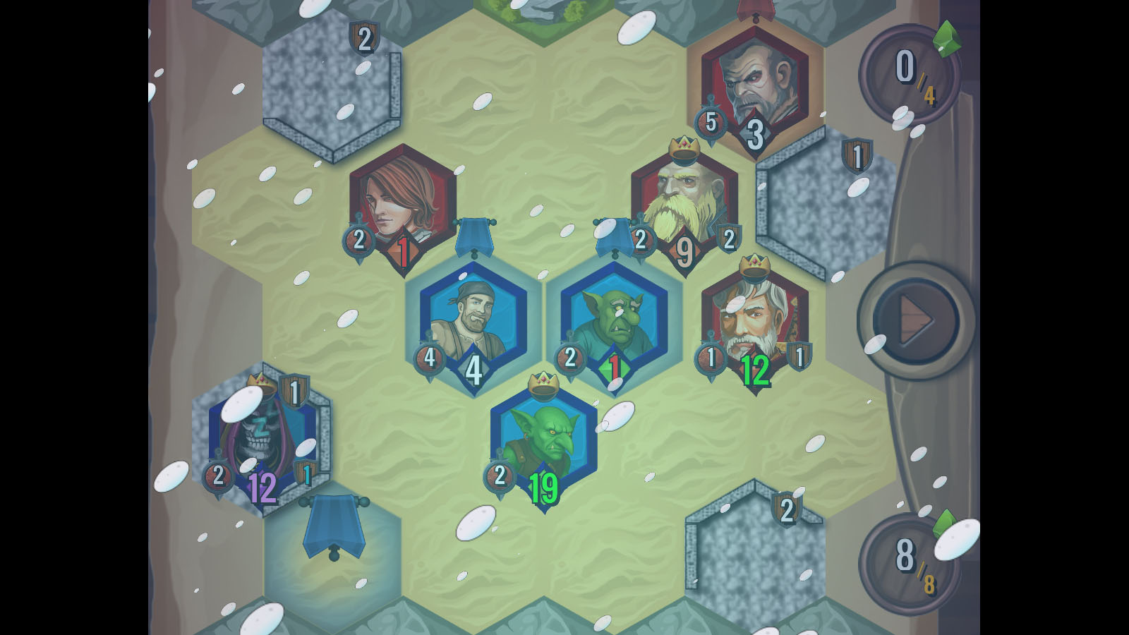Gameplay screenshot displaying a action animation of a blizzard effect.